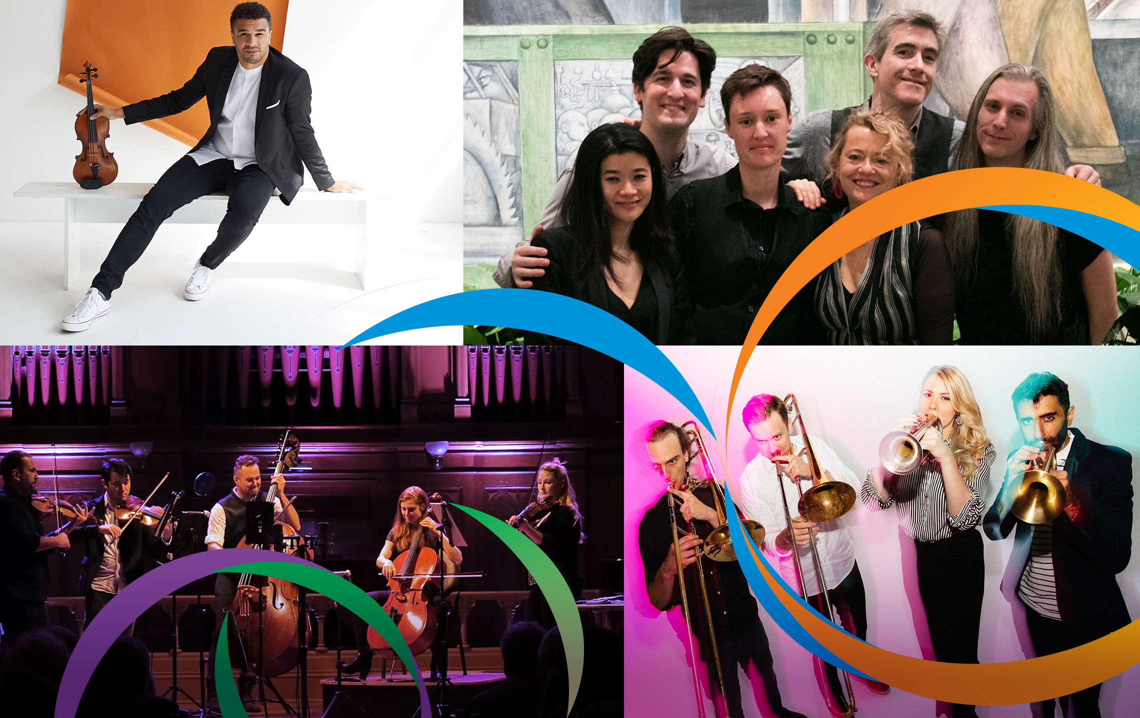rite of summer music festival summer 2022 performers: grand band, curtis stewart, the westerlies, and sybarite5